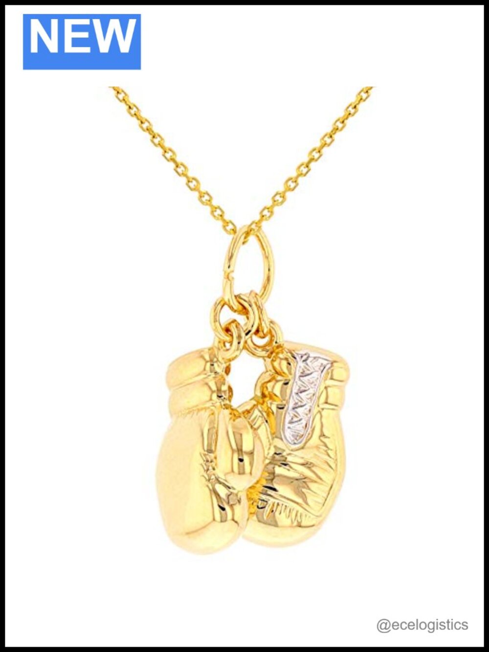 14k Yellow Gold 3D Boxing Gloves Charm Pendant Necklace